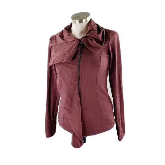 Lucy Burgundy Long Sleeve Collared Full Zip Slim Jacket  SizeL - Picture 1 of 14